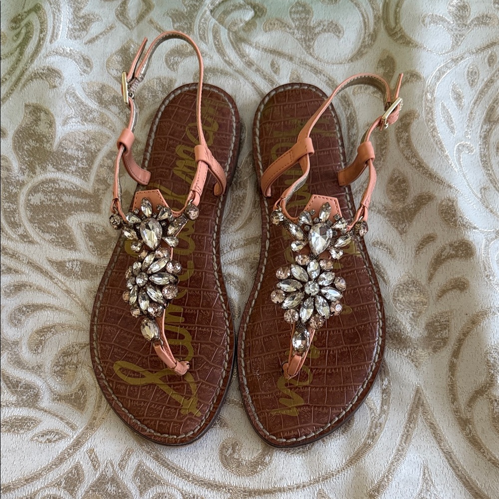 Sam Edelman Tan Sandals with Crystal Accents